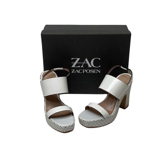 ZAC‎ POSEN Virginia Heel Platform Sandals White Black Women's Cushioned NEW - Picture 1 of 9